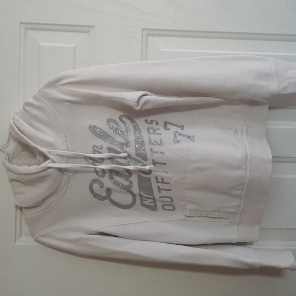 American Eagle Long Sleeve Pullover Hoodie Sweatshirt White Size S